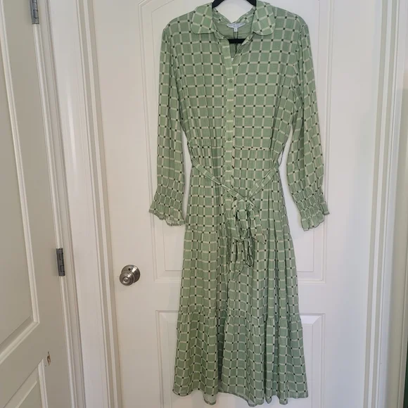 Taylor Tillman Green Cotton Linen Midi Dress Cottagecore - Picture 1 of 8